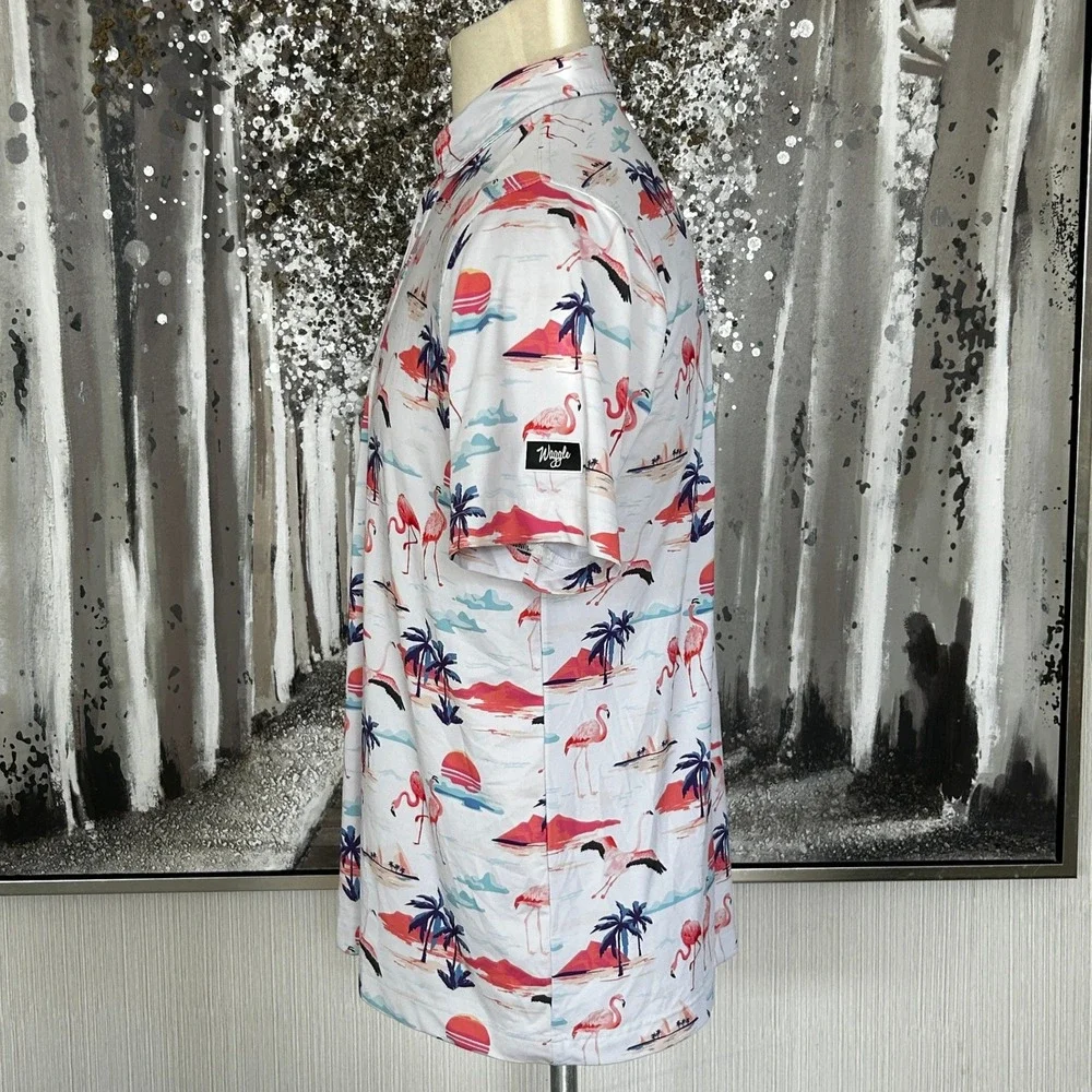 Waggle Men's Flamingo Sunset Short Sleeve Polo - Large - Picture 6 of 8